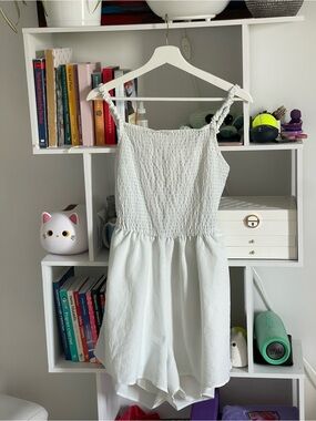 Tag Rider White Smocked Romper open back